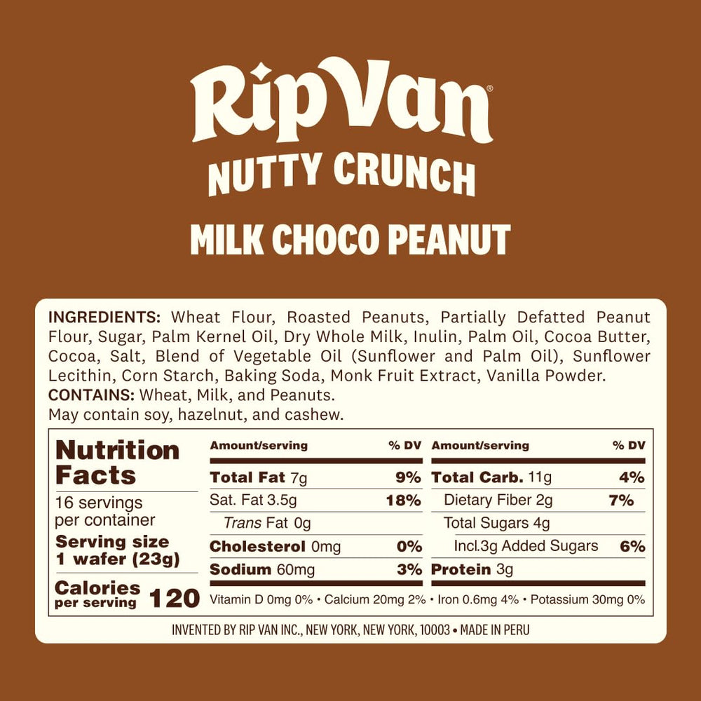 Rip Van Wafels Nutty Crunch wafer with low sugar and 2g fiber per serving