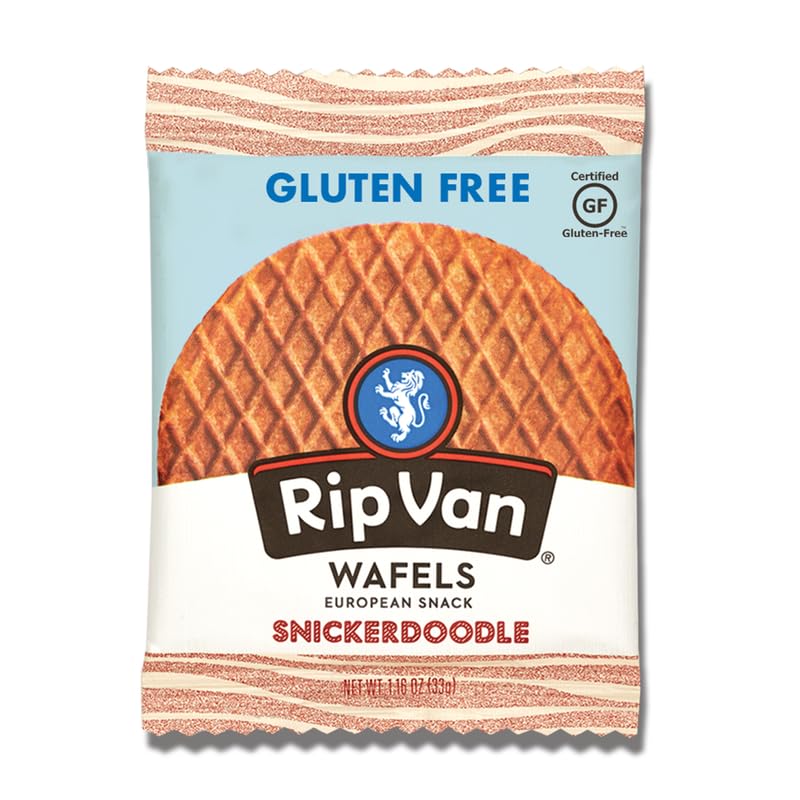 Rip Van Wafels Snickerdoodle Stroopwafel texture close-up shows soft center and caramel edges.
