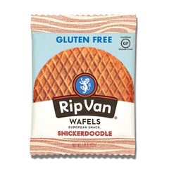 Rip Van Wafels Snickerdoodle Stroopwafel texture close-up shows soft center and caramel edges.