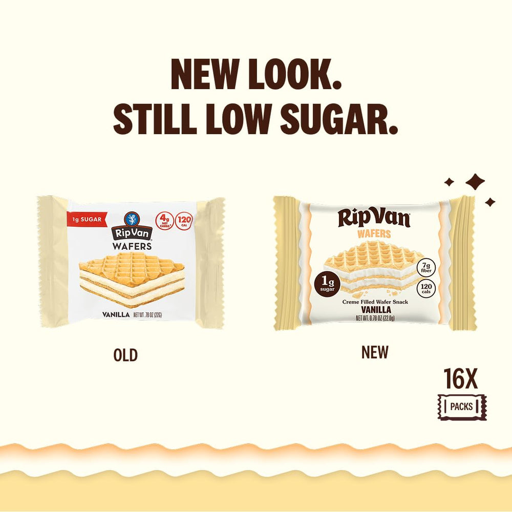 Rip Van Wafels vanilla keto wafer slice, reveals real vanilla flavor in every bite.