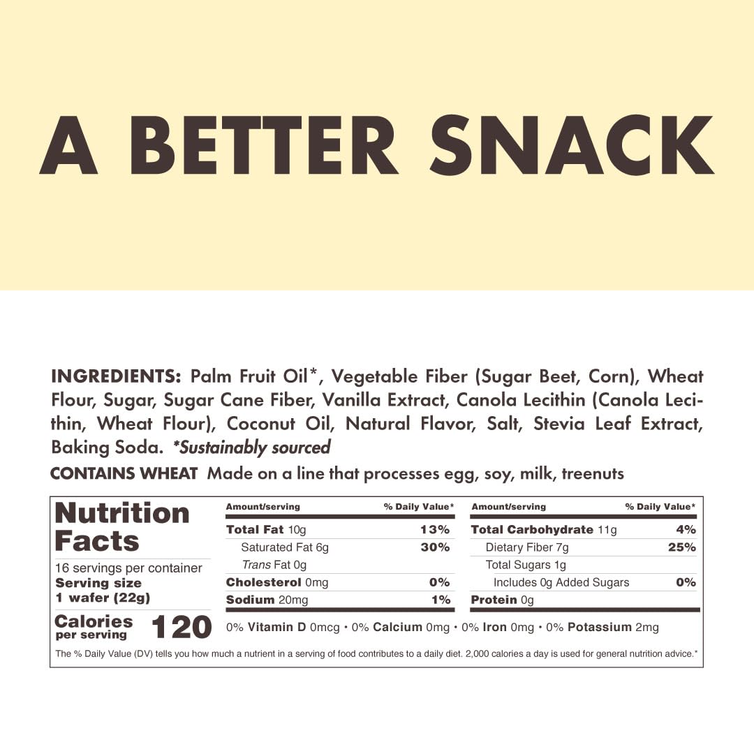 Rip Van Wafels vanilla keto wafer unwrapped, showcasing clean ingredients for mindful snacking.