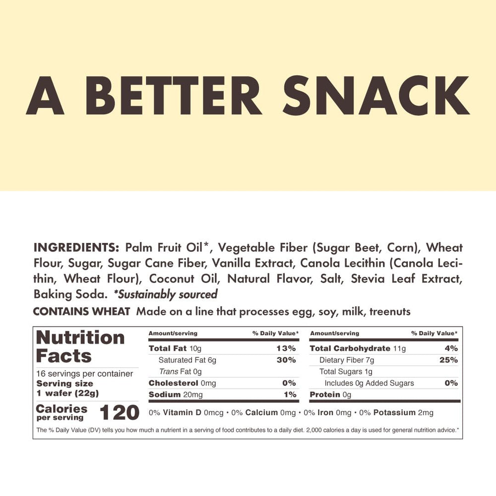Rip Van Wafels vanilla keto wafer unwrapped, showcasing clean ingredients for mindful snacking.