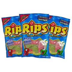 RIPS Licorice Bite Size Candy in strawberry and green apple, fat-free and ideal for on-the-go snacking.