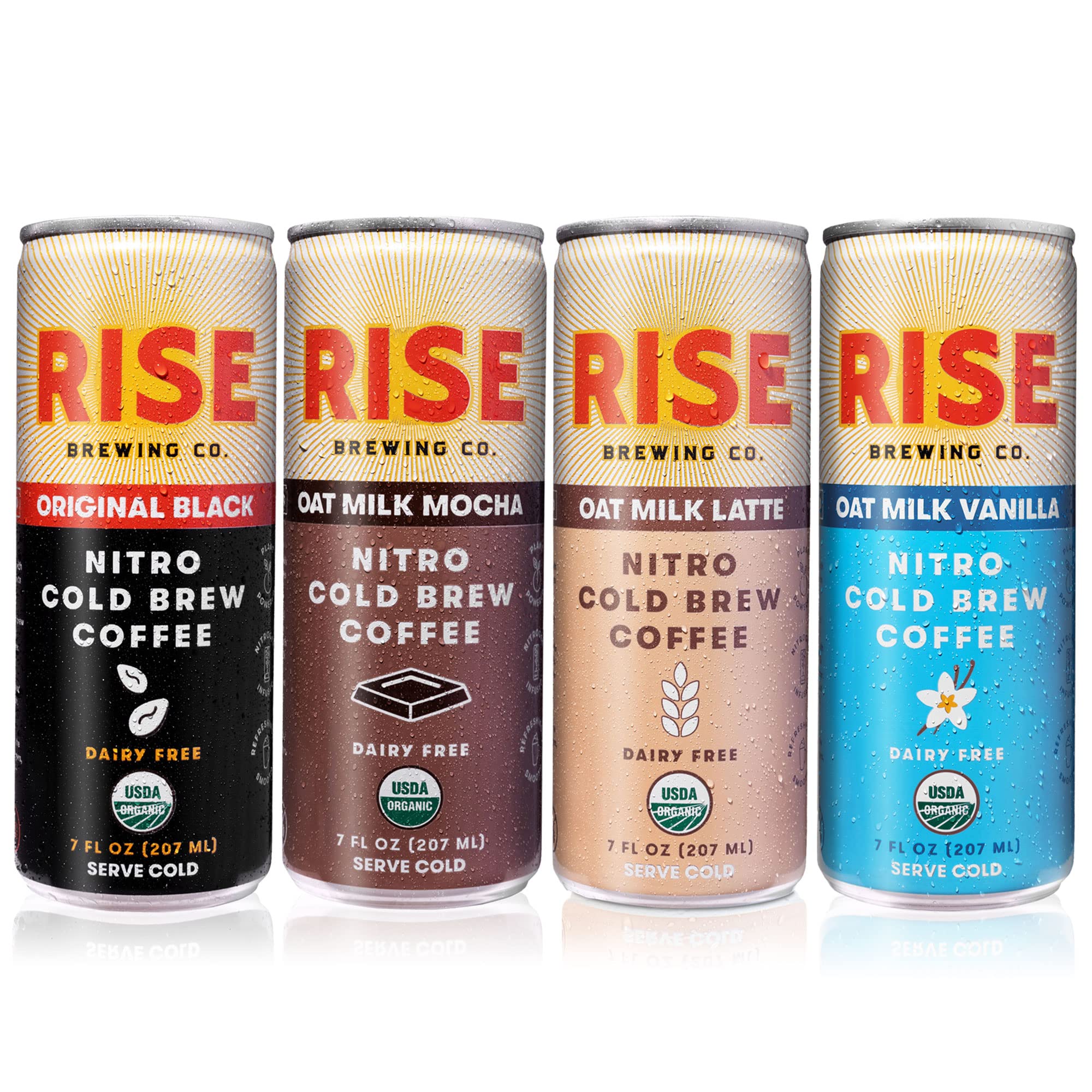 RISE Original Black Nitro Cold Brew can, bold and smooth, ready-to-go caffeine on the move.