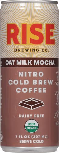 Rise Brewing Co organic nitro coffee mocha latte, versatile on-the-go option for desserts or quick coffee