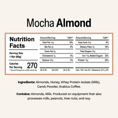 Rise Mocha Almond bar close-up showing texture and natural ingredients.