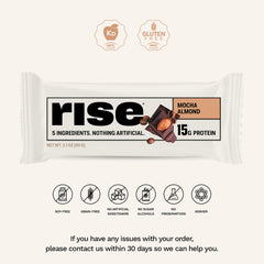Rise Mocha Almond bar wrapped for on-the-go energy.
