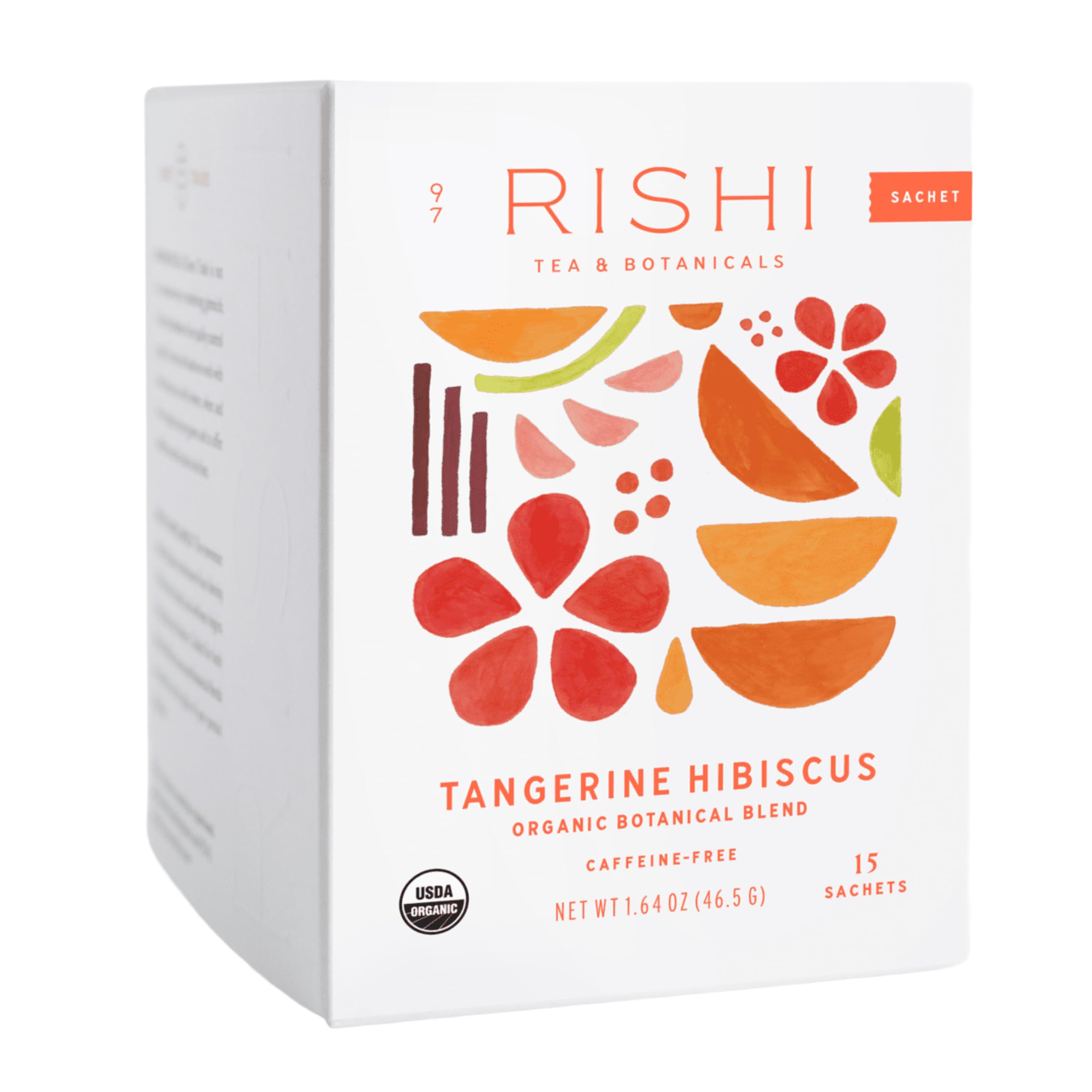 Rishi Tangerine Hibiscus tea sachets ready to brew for a bright caffeine-free moment.
