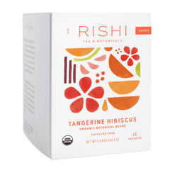 Rishi Tangerine Hibiscus tea sachets ready to brew for a bright caffeine-free moment.