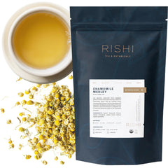 Rishi Chamomile Medley: Croatian chamomile blossoms for a calming floral aroma.