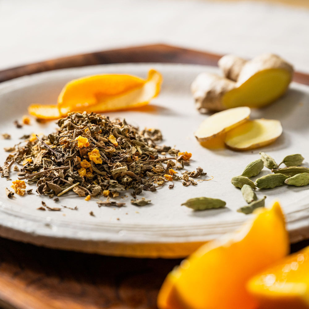 Rishi Tea Cinnamon Tulsi Spice finished cup with a comforting aroma