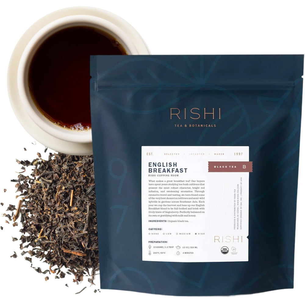Rishi Tea English Breakfast loose leaf delivers a bold malty aroma.