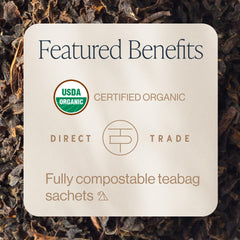 Rishi Tea English Breakfast brewed cup with rich red infusion and brisk flavor.