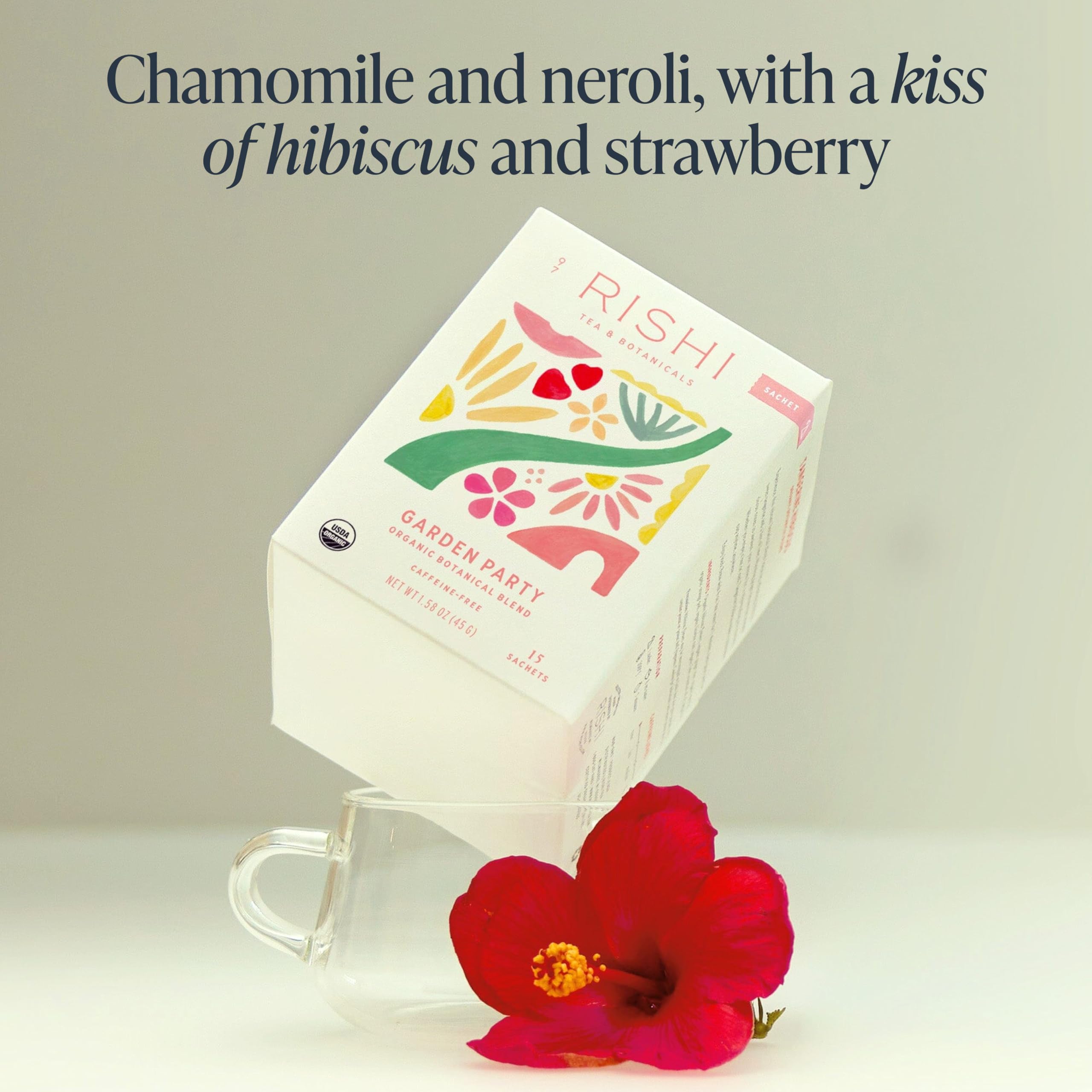 Rishi Tea Garden Party aroma approaching the senses with chamomile and neroli notes.