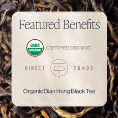 Rishi Tea Golden Yunnan with golden buds, a luxurious aroma and depth