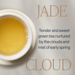 Rishi Tea Jade Cloud green tea brewed cup with clear, refreshing aroma.