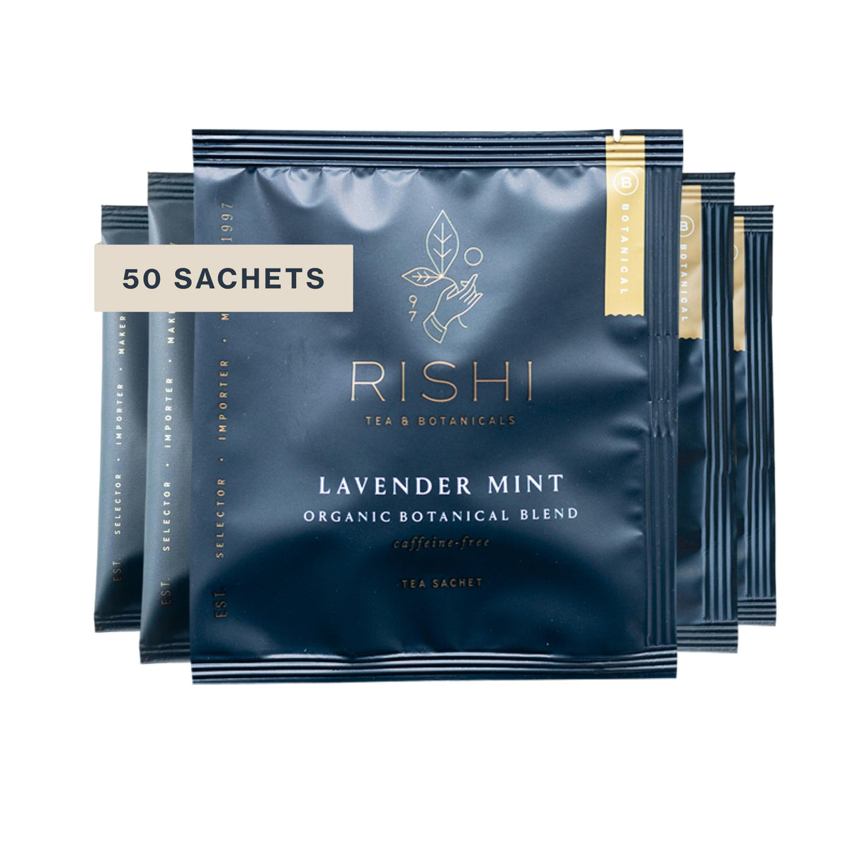 Rishi Tea Lavender Mint herbal sachet pack ready for a calming brew