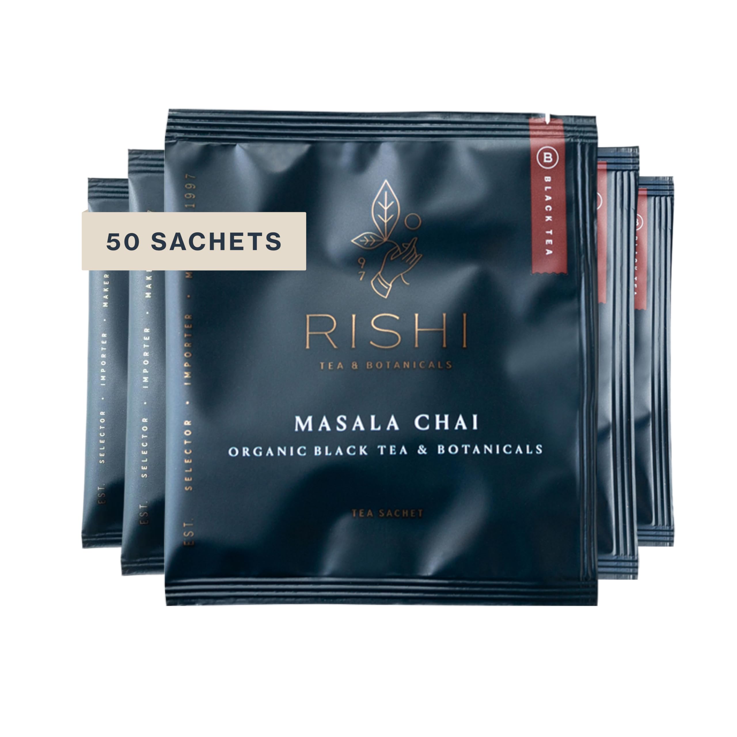 Rishi Tea Masala Chai Black Sachet Tea Bag—bold flavor for quick mornings.