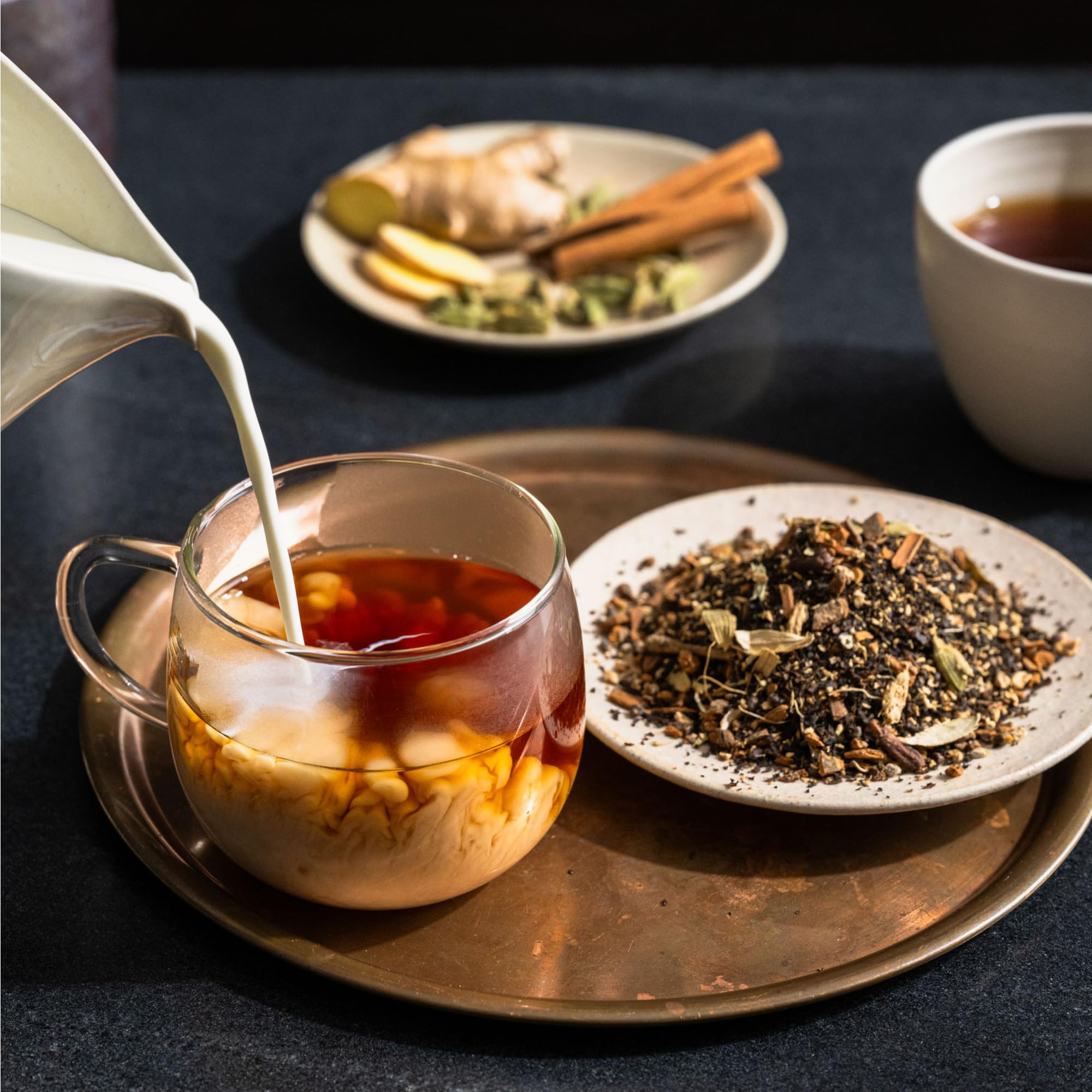 Rishi Tea packaging with bold branding and spice-rich scent.