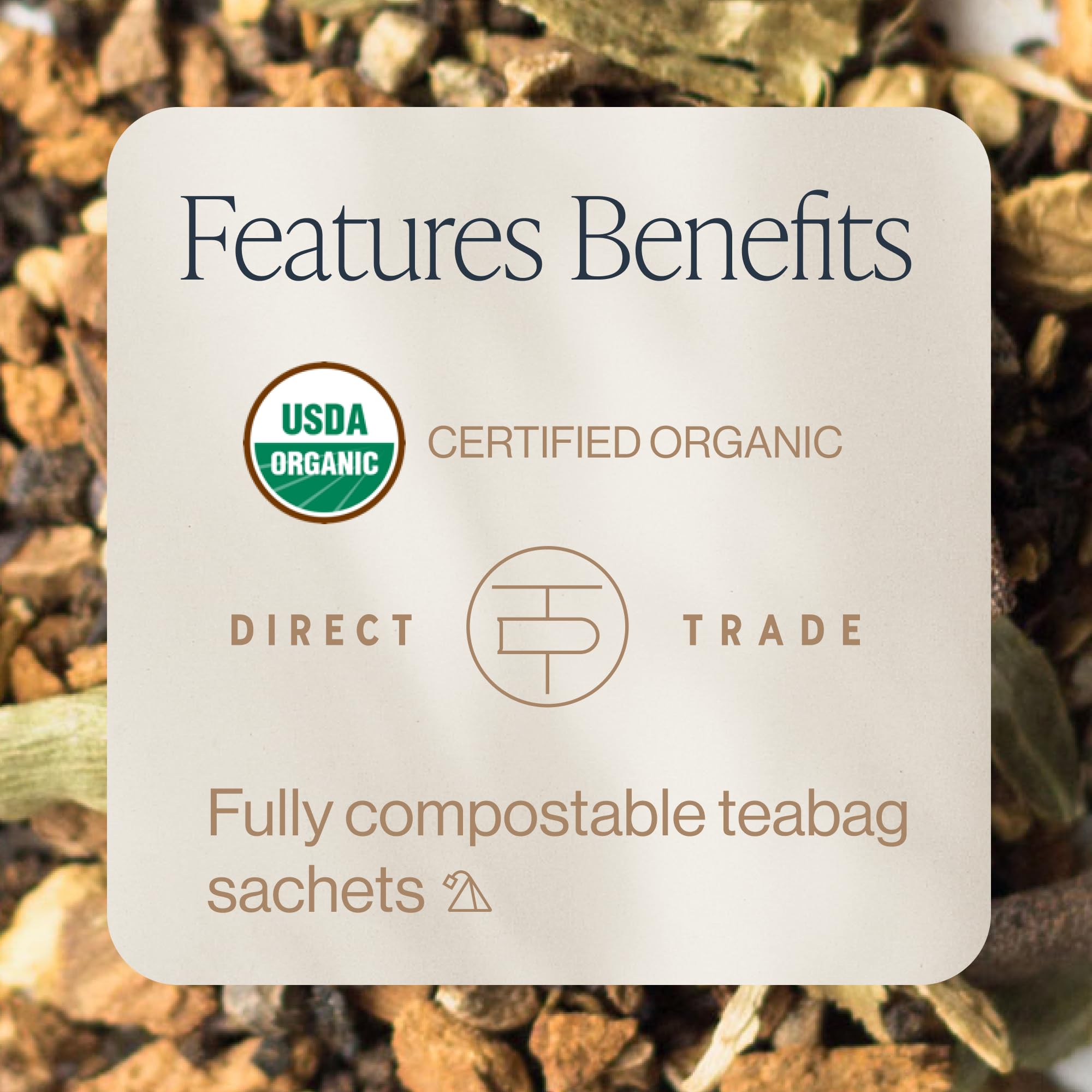Rishi Masala Chai black tea bag with whole spices for rich aroma.