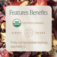 Rishi Tea Organic Elderberry Tea bag showcases antioxidant-rich blend for a warm, comforting moment