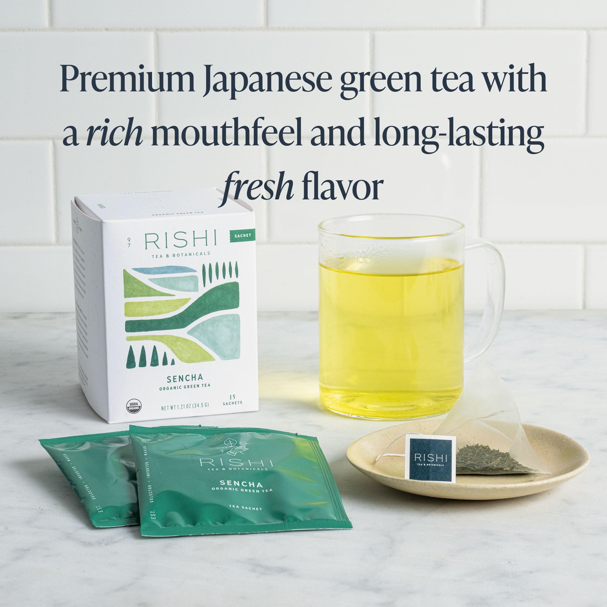 Organic Sencha Green Tea bags from Rishi for infusion