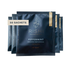 Rishi Tea Peppermint tea sachet bag ready for a calming caffeine-free cup