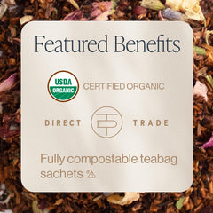 Rishi Tea Pink Lemon Ginger hot cup emphasizes warm, tangy aroma for cozy moments.
