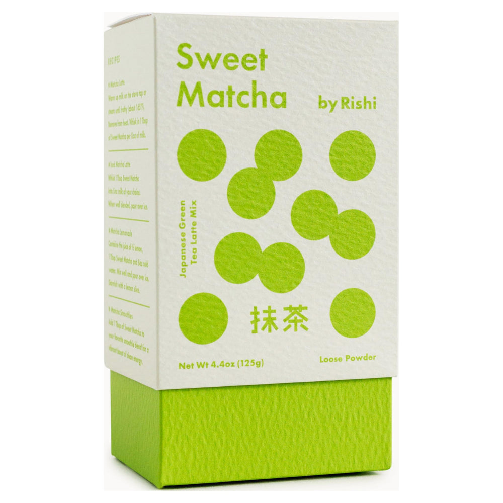 Rishi Tea Sweet Matcha packaging front, premium cafe-quality green tea powder