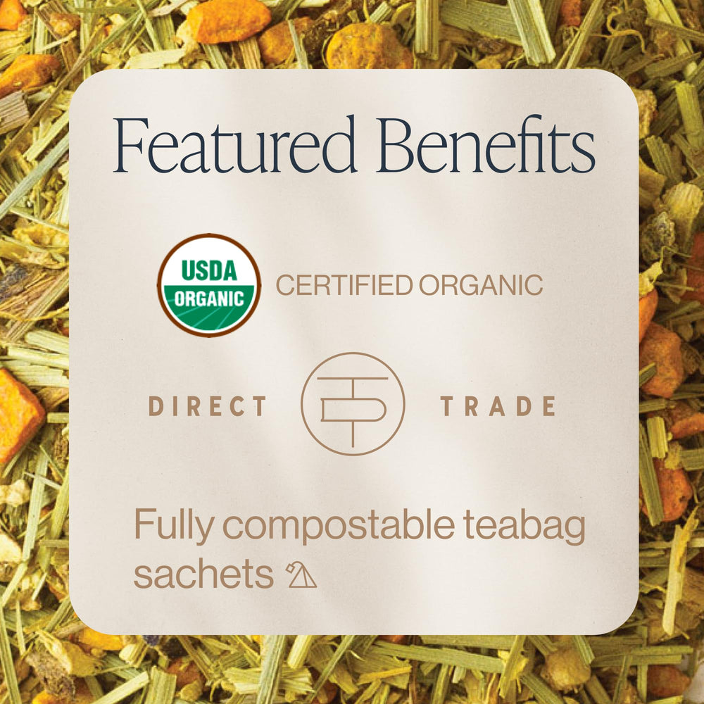 Rishi Tea Turmeric Ginger sachet pack ready for daily ritual and convenience.