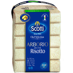 Riso Scotti Arborio rice bag showing premium grains for authentic risotto.