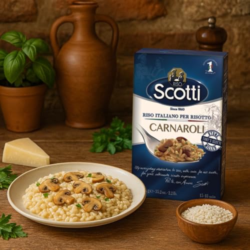 Close-up of Carnaroli grains for creamy risotto texture.
