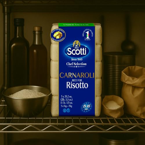 Close-up of large Carnaroli grains for creamier texture