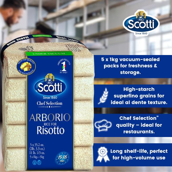 Product of Italy, vacuum-packed rice preserving freshness.