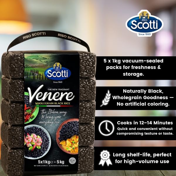 Riso Scotti Venere Black Rice in a bowl for nutty flavor