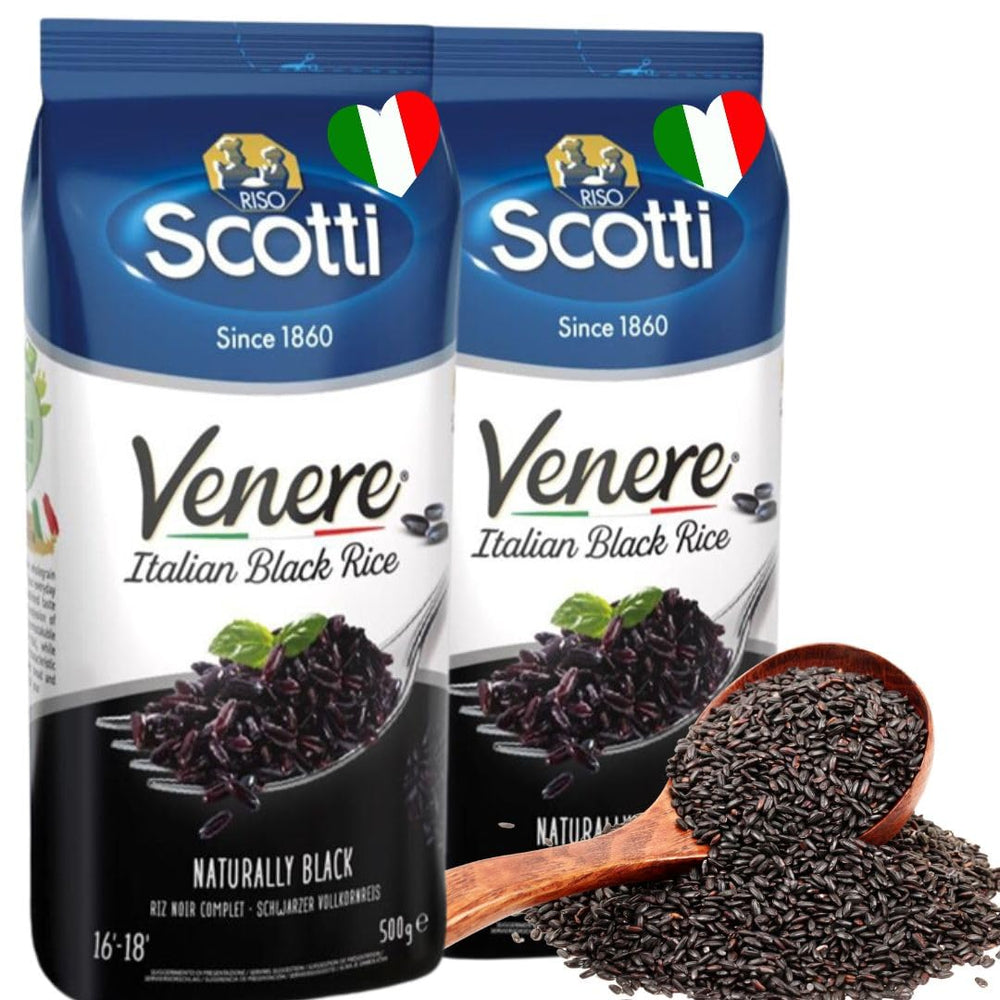 Riso Scotti Black Grain Rice pack front highlighting premium Italian quality for gourmet meals.