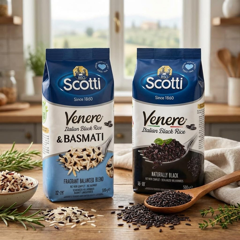 Riso Scotti Black Grain Rice plated as a side dish for weeknight meals.