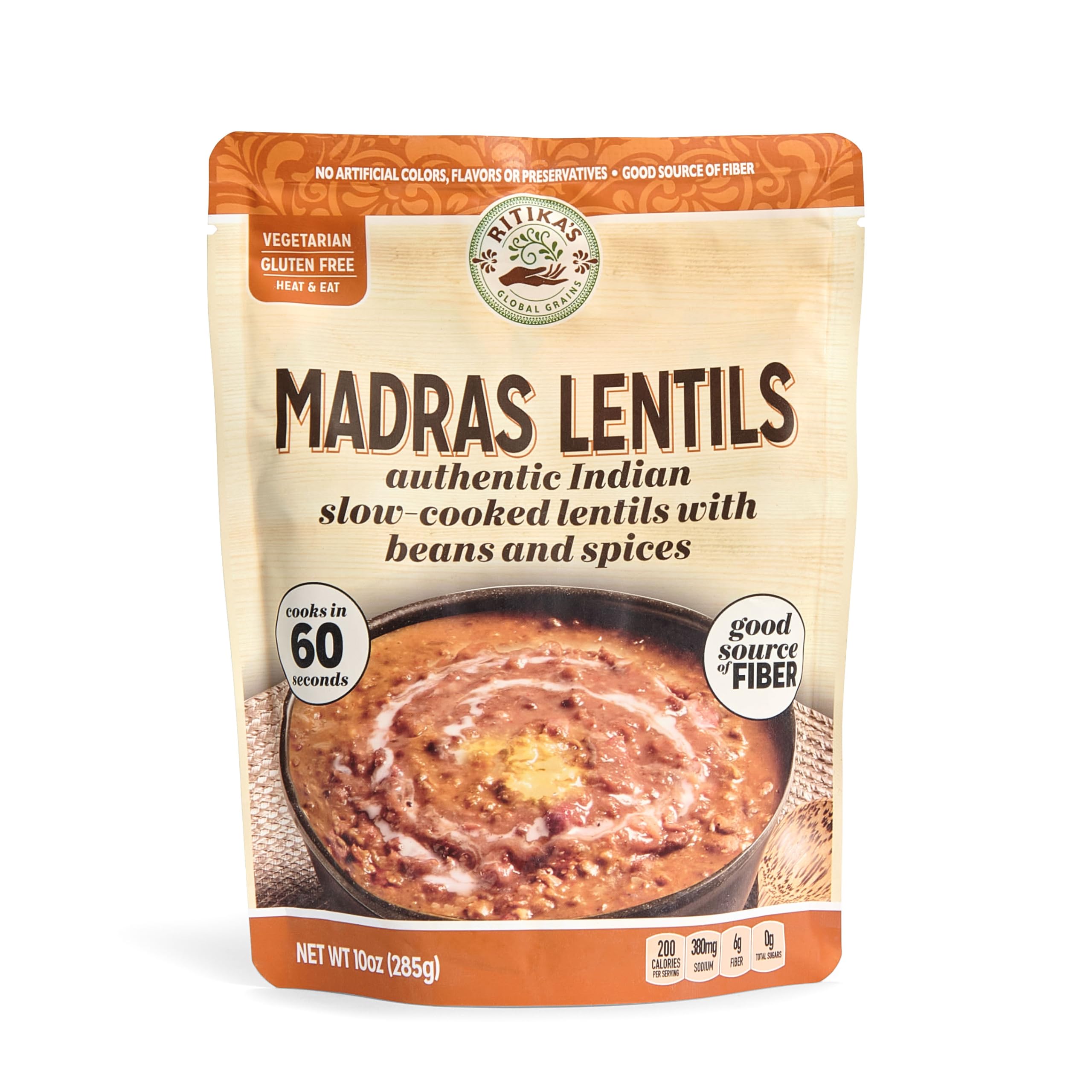 Madras Lentils 8-pack packaging shown for convenient, ready-to-eat meals.