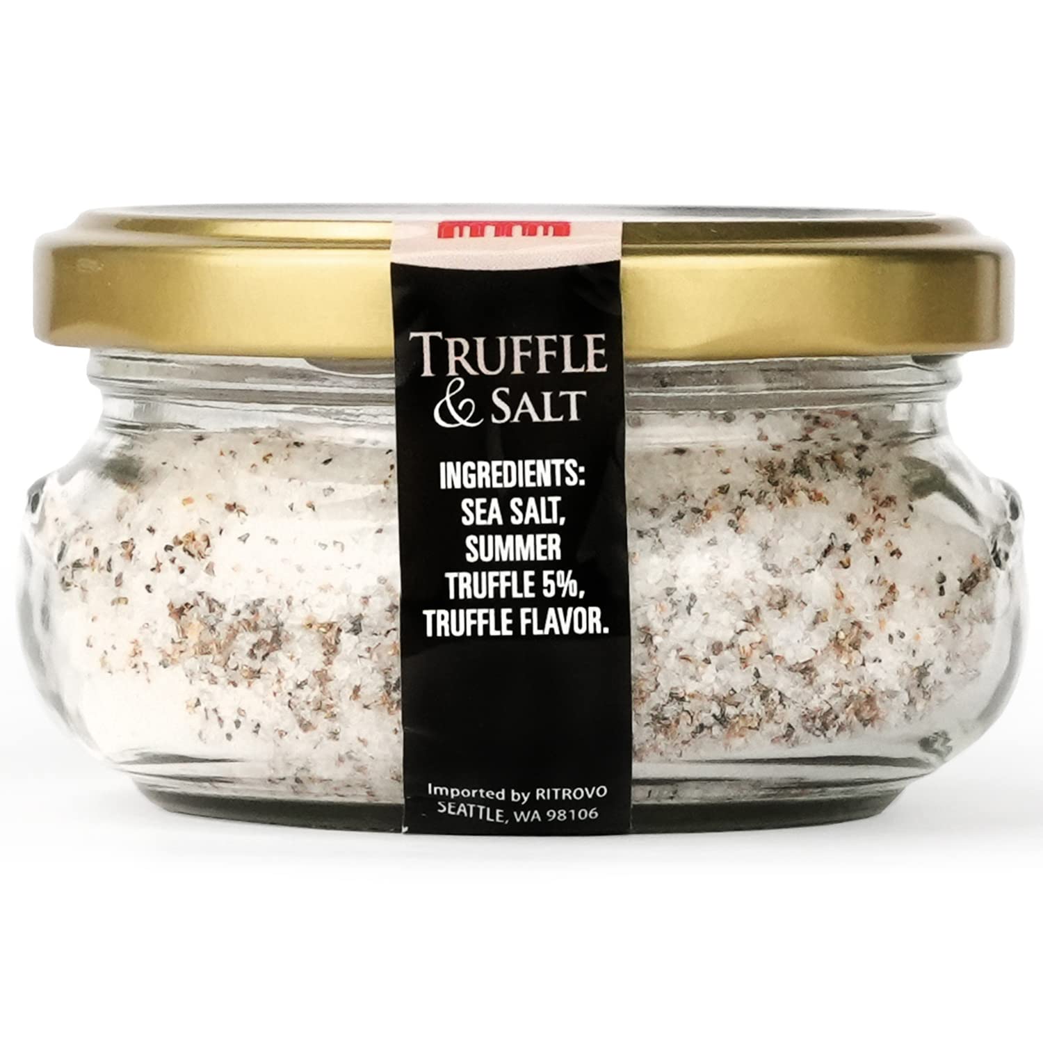 RITROVO SELECTIONS Casina Rossa truffle salt jar enhances pasta with earthy aroma.