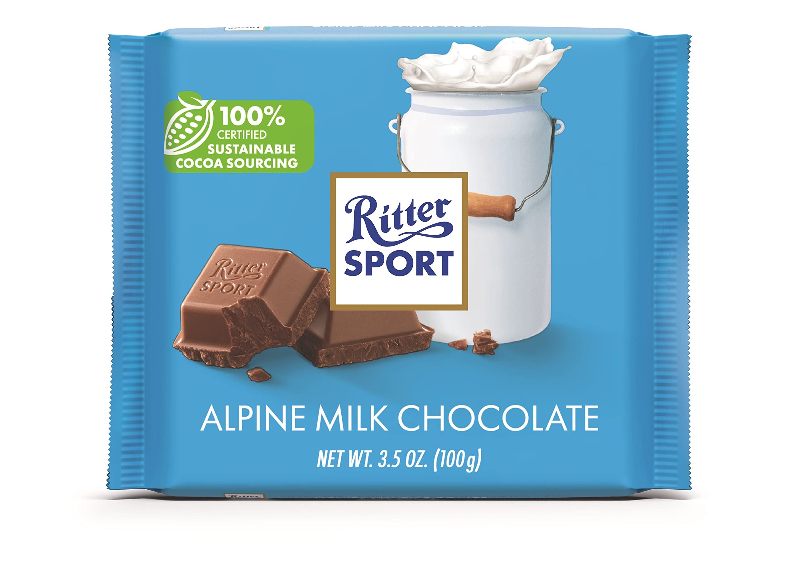 Ritter Sport Alpine Milk chocolate bar close-up showing creamy texture