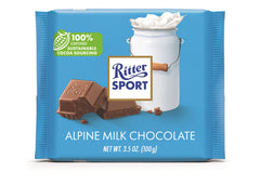 Ritter Sport Alpine Milk chocolate bar close-up showing creamy texture