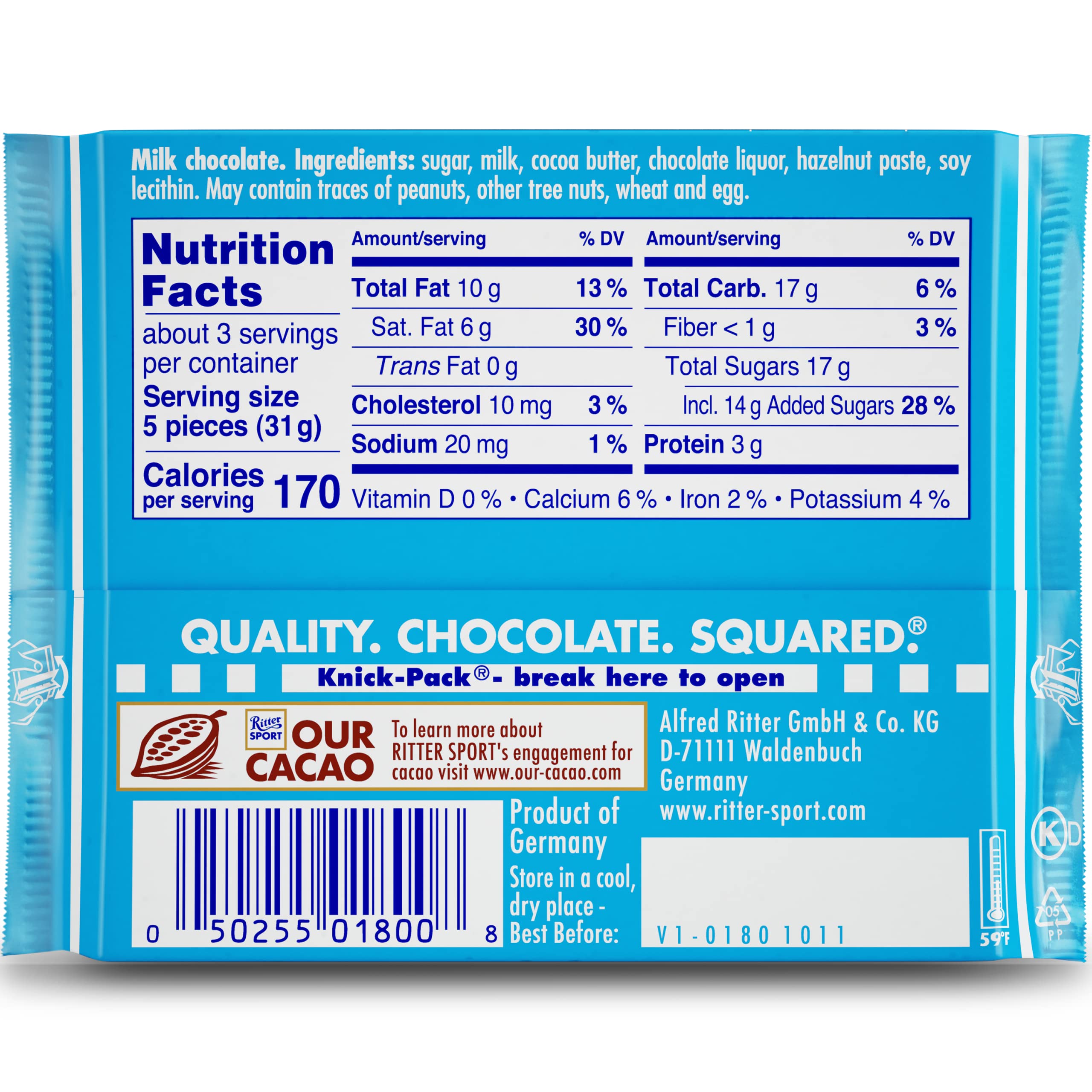 Ritter Sport Alpine Milk 12-bar pack ideal for sharing