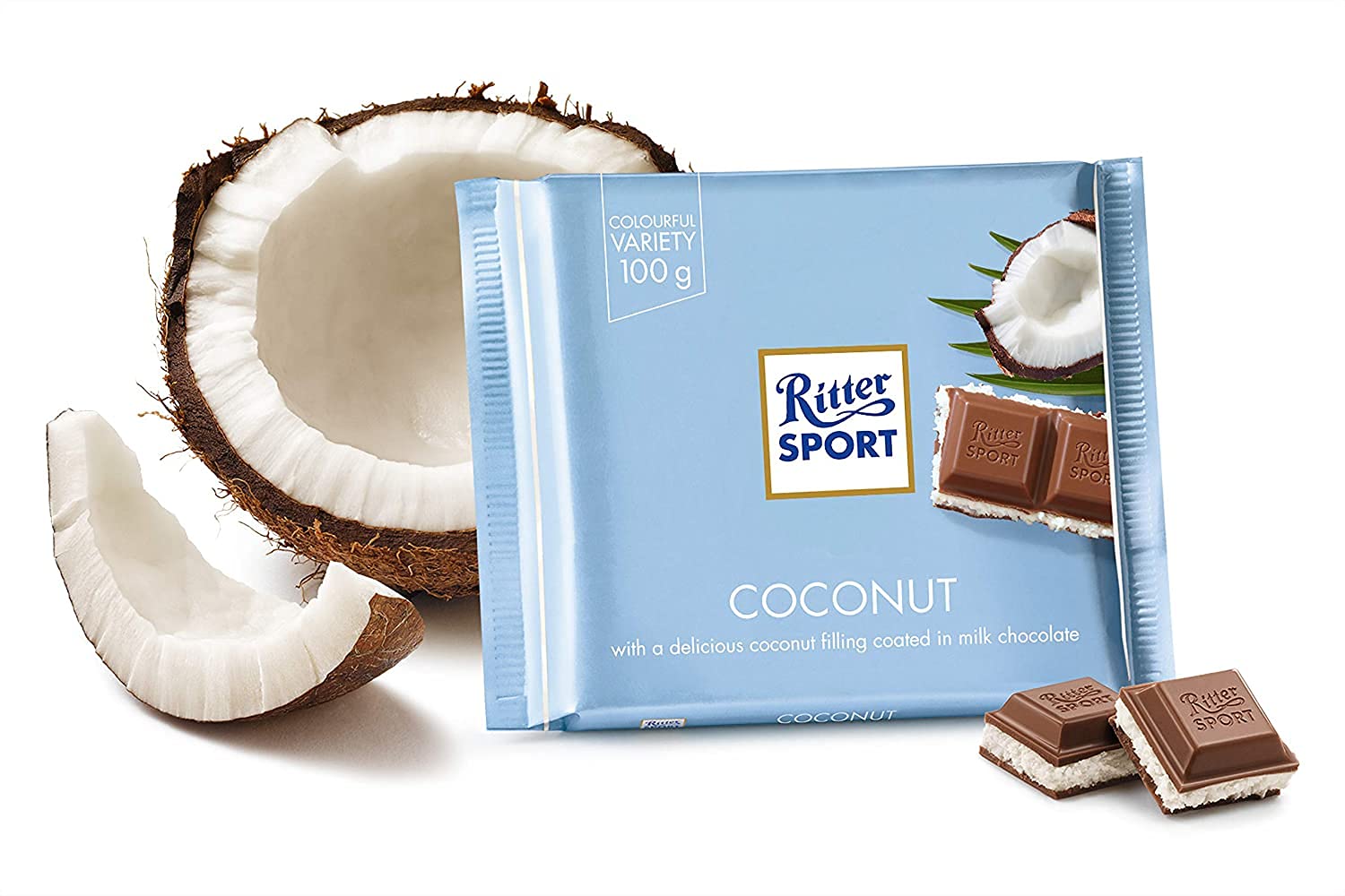 Ritter Sport Kokos storage tips image suggests cool dry conditions for freshness.