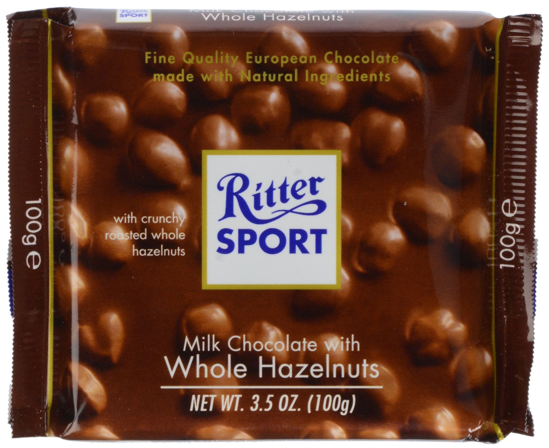 Ritter Sport Milk Chocolate Hazelnut packaging showcases a compact, shareable treat.