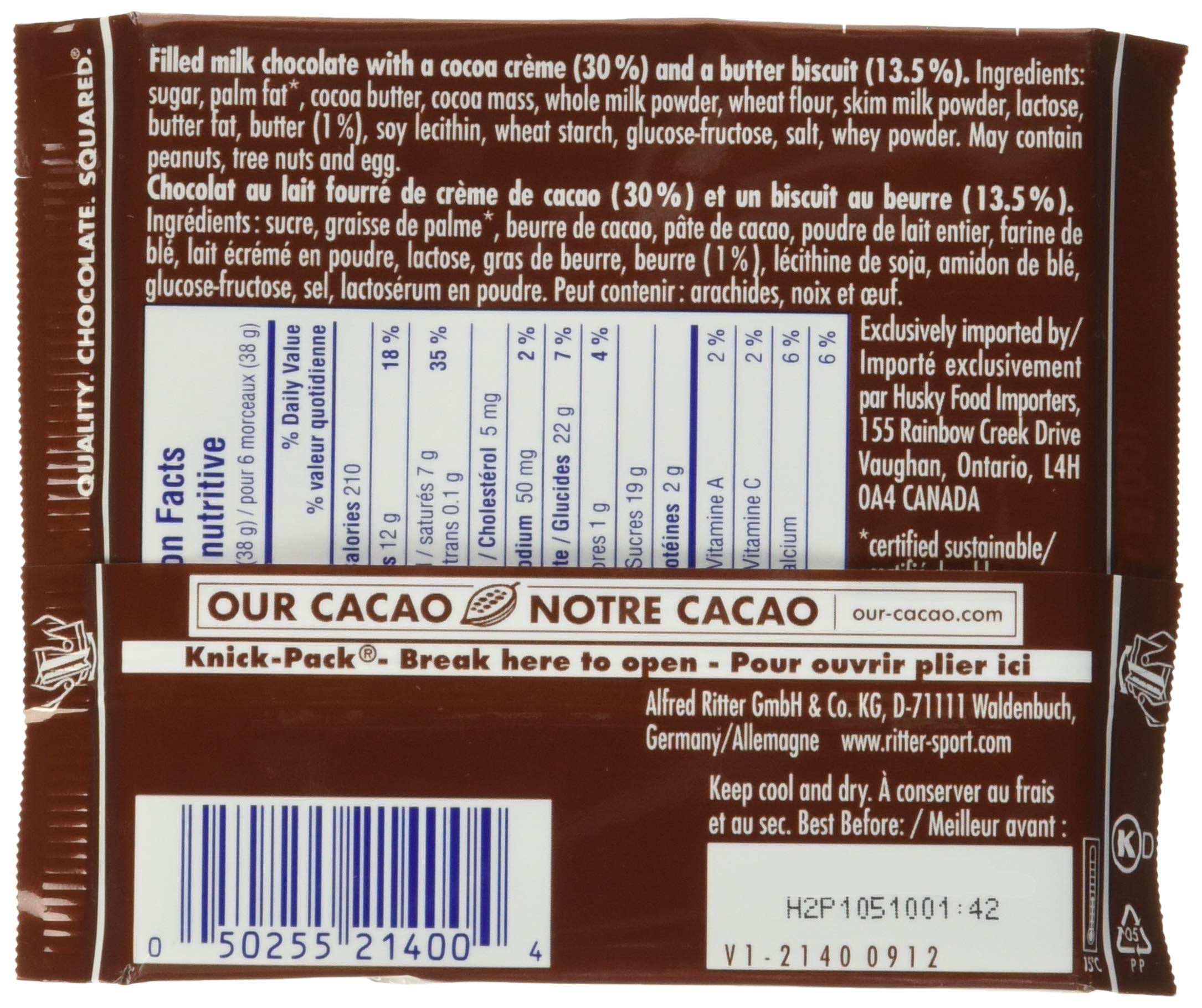 Ritter Sport Milk Chocolate Butter Biscuit close-up showing creamy texture.