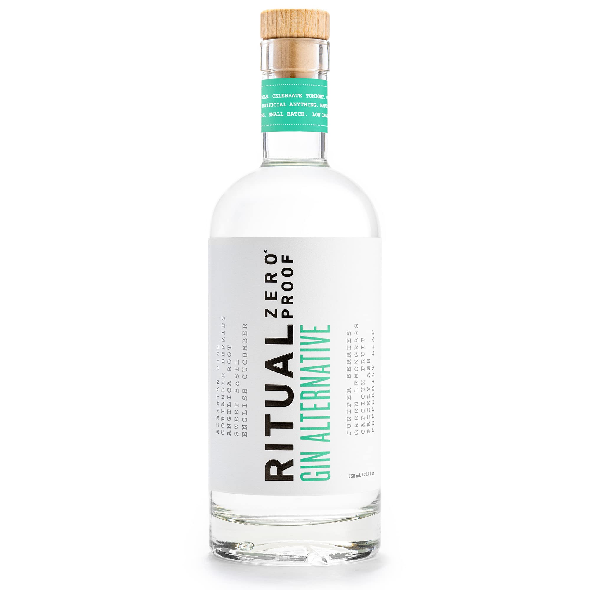 Ritual Zero-Proof gin bottle front for easy cocktail crafting.