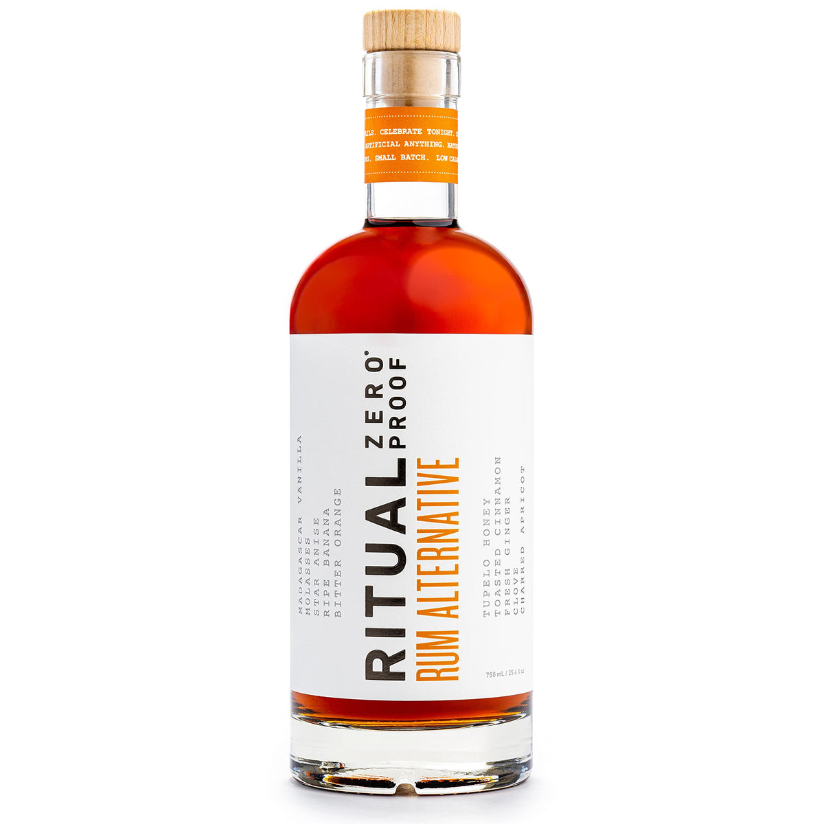 Ritual Zero-Proof Rum Alternative bottle close-up for alcohol-free cocktails