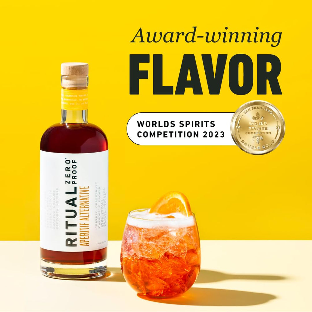 Spritz glass with Ritual Zero-Proof ready for alcohol-free gatherings