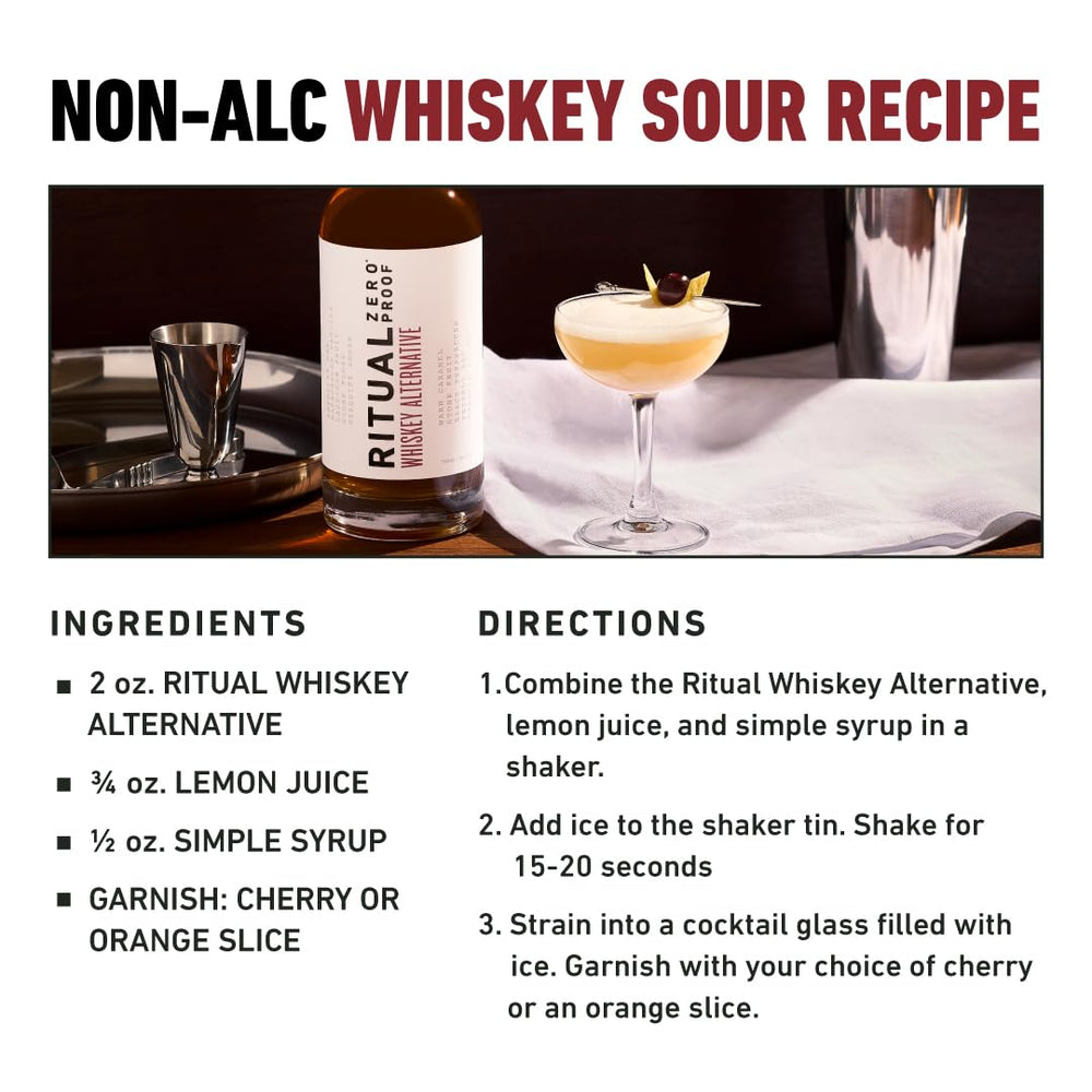 Ritual Zero-Proof whiskey sour in a glass, refreshing NA cocktail.