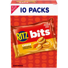 Ritz Bits Cheese Sandwich Crackers box front showing a 10-pack for easy lunch prep